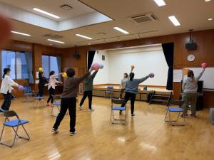 参加者がボールエクササイズをしている様子