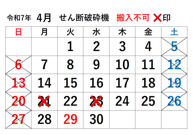 せん断破砕機停止（4月分）
