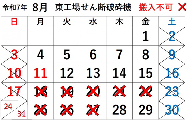 せん断破砕機停止（8月分）