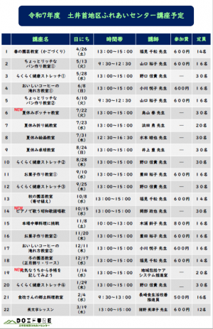 令和７年度　土井首地区ふれあいセンター　講座一覧