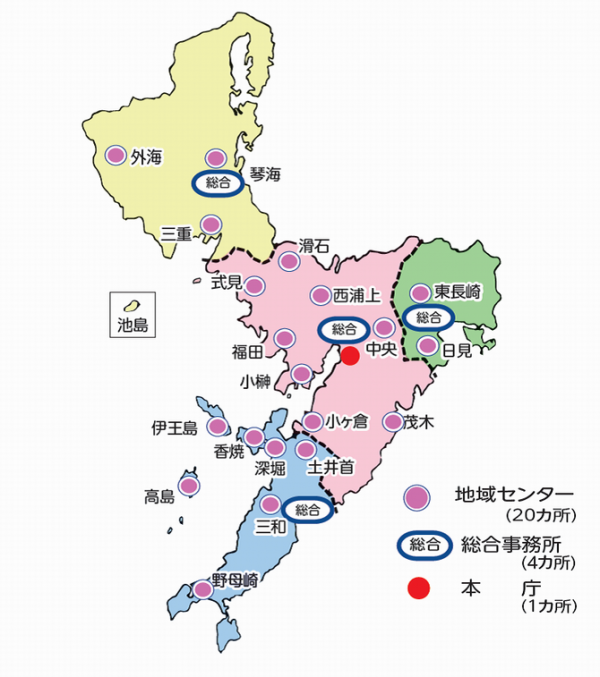 各地域センターの場所(地図)