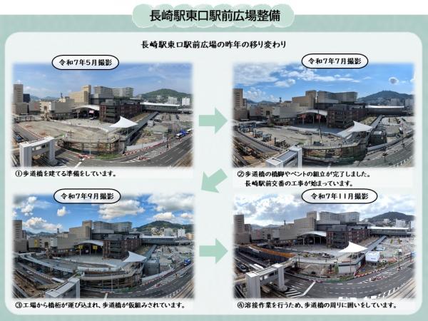 長崎駅東口駅前広場の昨年の移り変わりの写真です