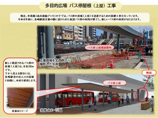 多目的広場のバス停屋根の工事についての画像です。